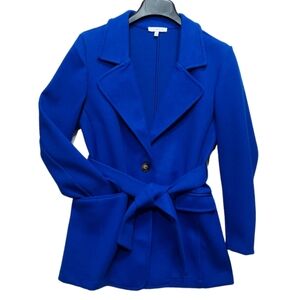 Women’s Jacket Belted Blazer Size S. M. L. Royal Blue Side Pockets Polyester New